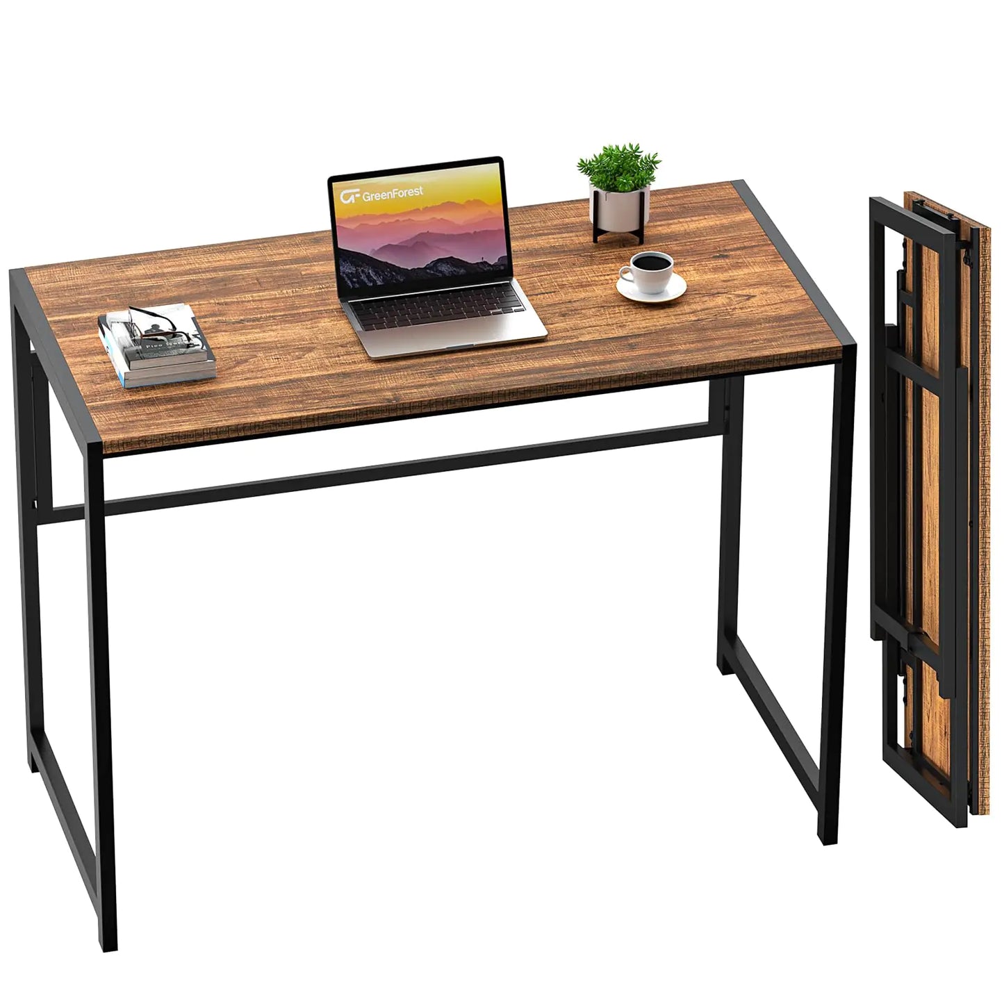 GreenForest Folding Desk No-Assembly39.4 in Small Desk for Small Spaces Computer Desk for Home OfficeSpace Saving Foldable Table Study Writing DeskWalnut