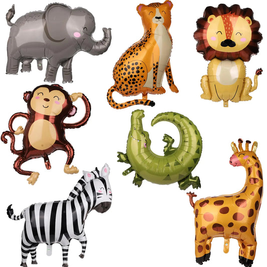 7pcs Jungle Safari Animal Balloons Various Animal Theme Party Balloons Animal Print Balloons for Kids Zoo Party Decoration Supplies Monkey Elephant Zebra Leopard Crocodile Giraffe Shaped
