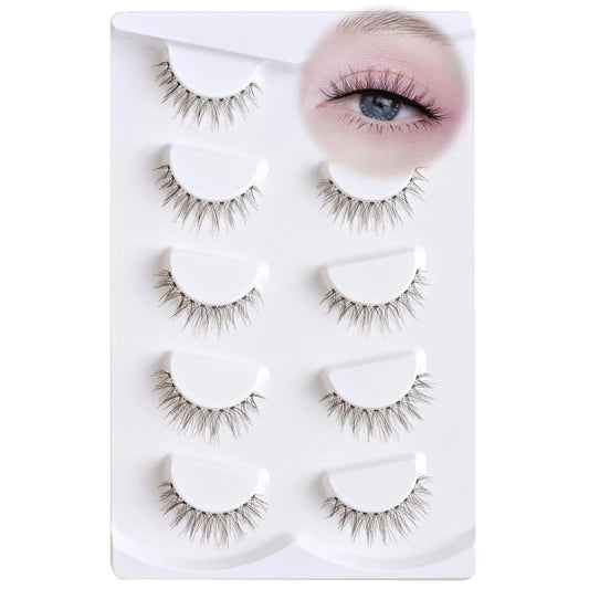 APCYUST Natural Lashes Wispy Eyelashes Short Mink Lashes 3D Fake Cat Eye Human Hair Eyelash False Eye Lash Natural Look 5 Pairs Strip Naked Lashes Pack (AL4 (8-12mm))