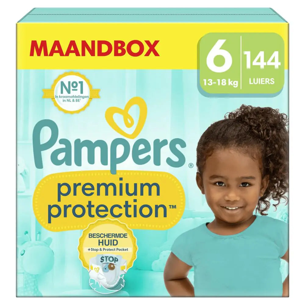 Pampers Premium Protection Size 6 x144 Nappies 13kg+ Our N°1 for Comfort & Protection for Sensitive Skin