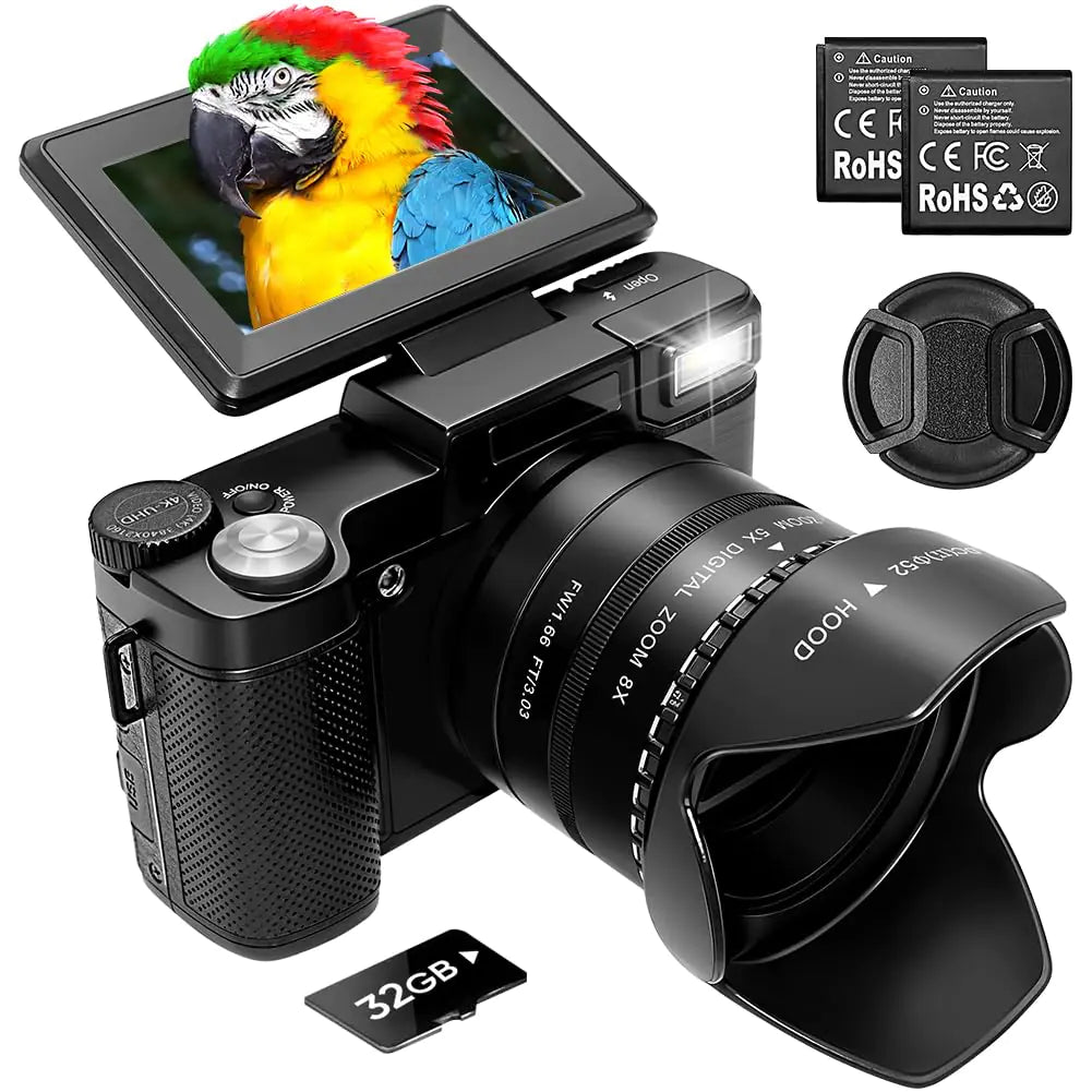 5K Digital Camera for Photography - 5X Optical Zoom 64MP Retro Vlogging Camera for YouTube 1.66 Aperture Wide-Angle Lens for Travel Video Camera 40X Zoom Autofocus Compact Camera 3" 180°Flip Screen