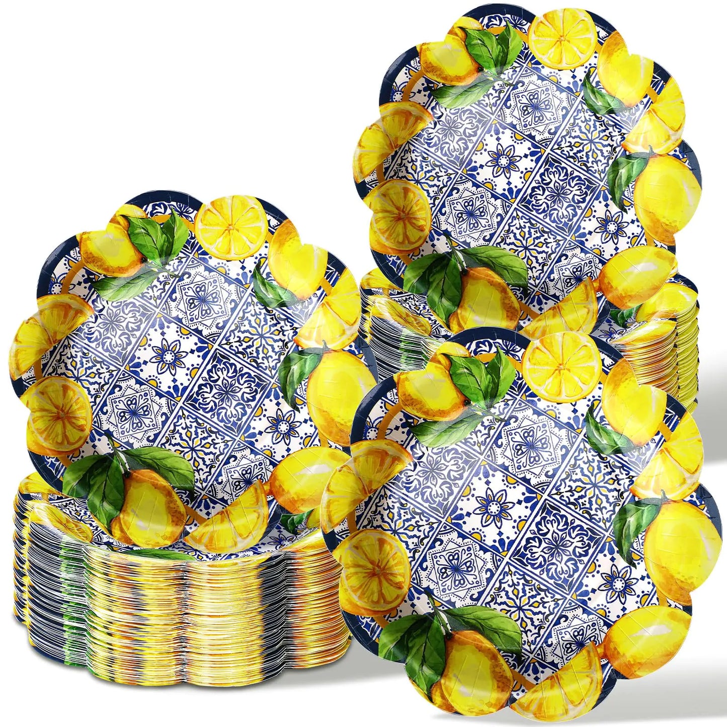 100 Pcs Capri Lemon Paper Plates Disposable Dessert Plates Baby Bridal Shower Party Supplies Floral Dessert Plates Bulk Birthday Party Tea Party Serving Tray for Wedding Birthday Party Supplies