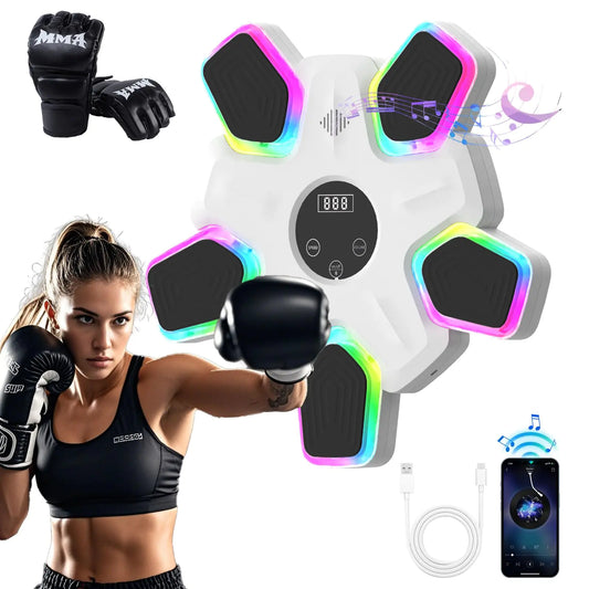 UTFFEDY Music Boxing Machine New Upgrade Intelligent Musical Punching Workout Equipment Trainer with 7 LED Color Boxing Gloves Smart Bluetooth Agile Digital System and Wall-Mounted Boxing Targets