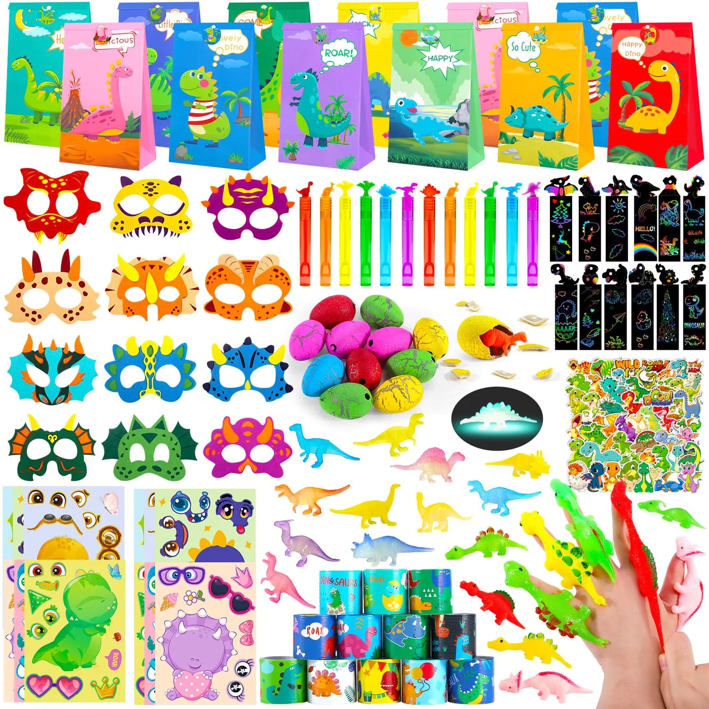Miucat Dinosaur Party Favors Serve 12 Dinosaur Birthday Party Supplies Dino Party Favor Bags for Boys Birthday Dinosaur Goodie Bags Fillers Pinata Stuffers Dinosaur Themed Party Toys