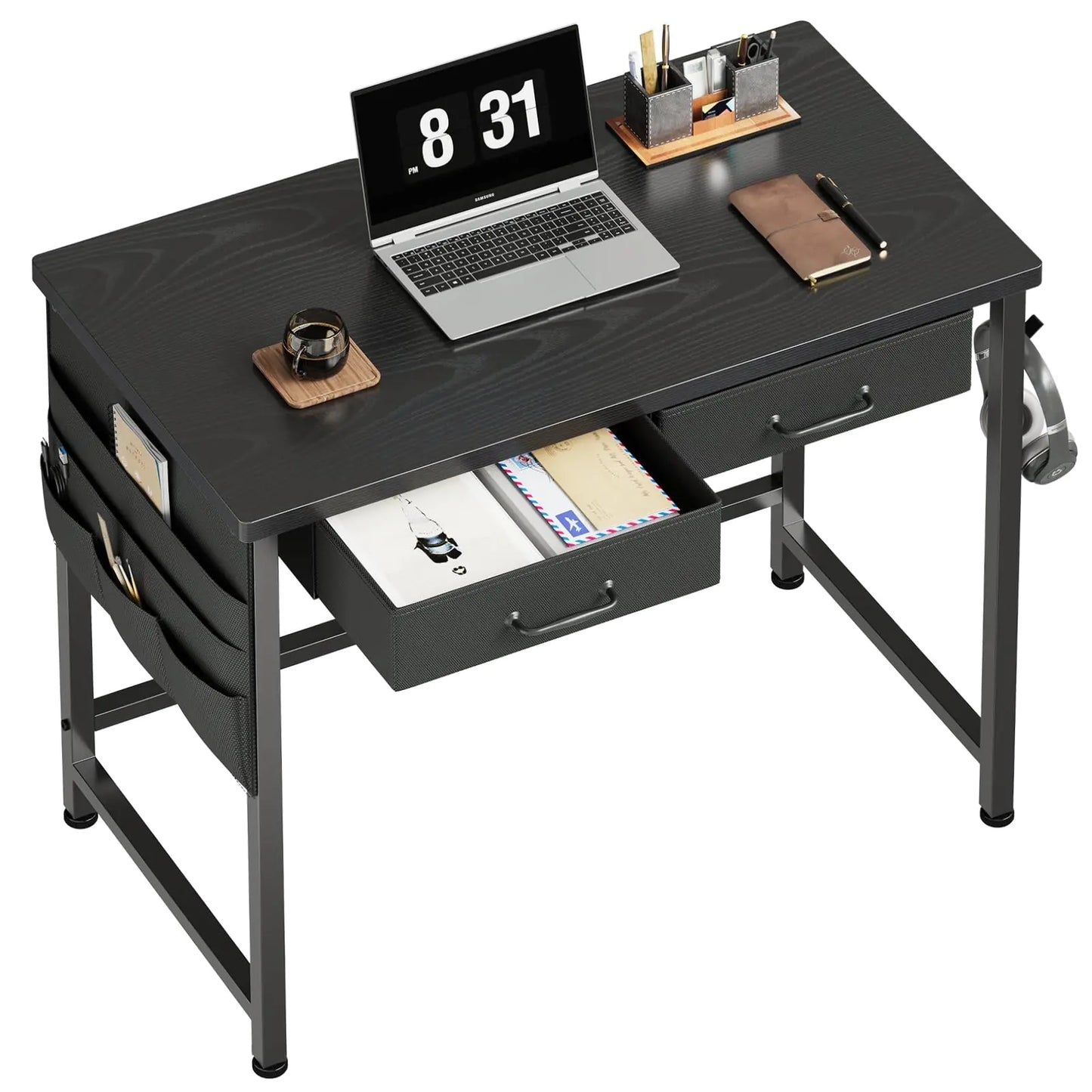 Ｍａｉｈａｉｌ Maihail Small Desk with Drawers 31.5 inch Small Computer Desk with Drawers Writing Desk for Small Spaces Small Office Desk with Metal Frame Black
