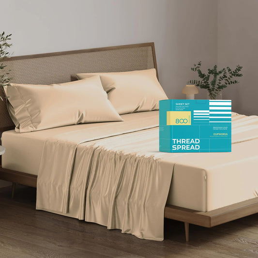 THREAD SPREAD 100% Egyptian Cotton Sheets Queen Size - 800 High Thread Count Sheets Queen 6 PC Luxury Hotel Sheets for Queen Size Bed 16" Deep Pocket Sateen Weave Soft Cooling Bedding Sets - Taupe