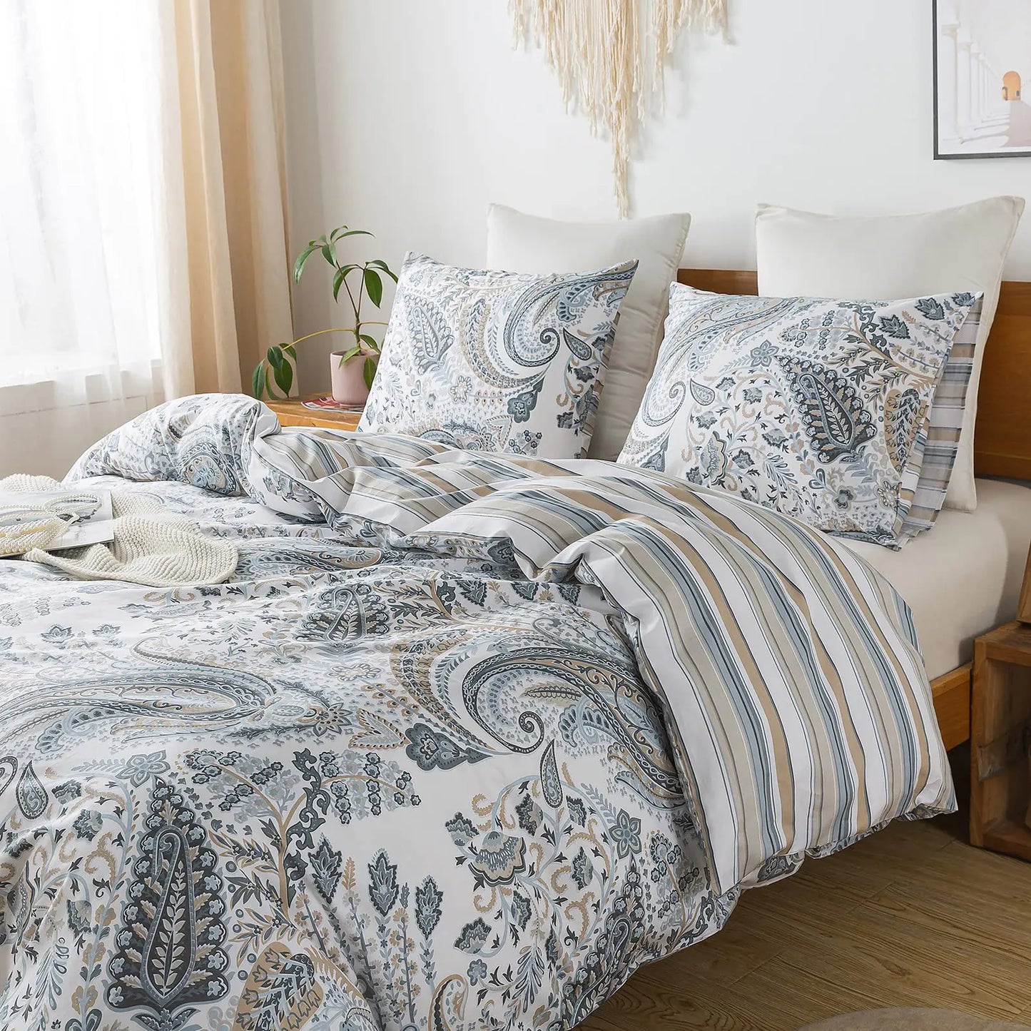 HoneiLife King Size Duvet Cover - 3pcs Paisley Comforter Cover Soft & Breathable Floral Bedding Duvet Cover Sets with Zipper Closure & Corner Ties Wildflower Comforter Cover Sets All Season Use