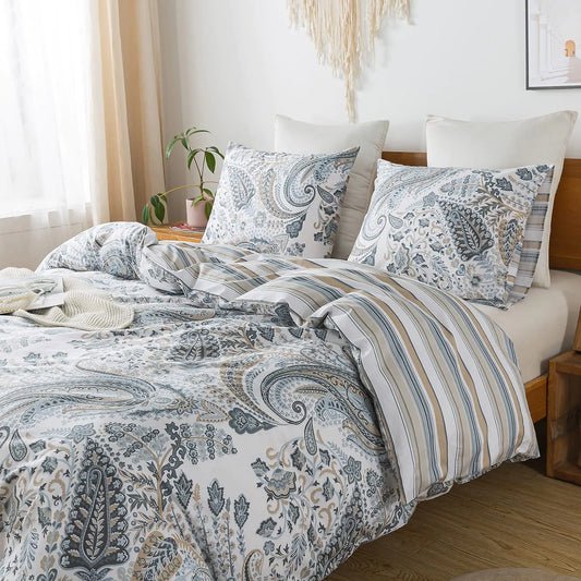 HoneiLife King Size Duvet Cover - 3pcs Paisley Comforter Cover Soft & Breathable Floral Bedding Duvet Cover Sets with Zipper Closure & Corner Ties Wildflower Comforter Cover Sets All Season Use