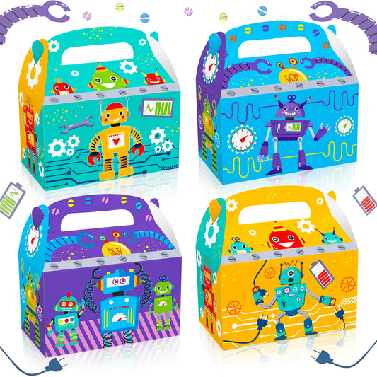 LaVenty 12 PCS Robot Birthday Party Favors Boxes Robot Birthday Party Supplies Robot Birthday Party Favors Bags Robot Birthday Banner Robot Birthday Party Decoration