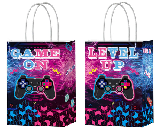 GCKAROTO Hot Pink Blue Video Game Party Bags for Birthday Party Supplies Video Game Party Gift Bags Goodie Bags Gaming Themed Birthday or Other Party Decorations(12Packs)
