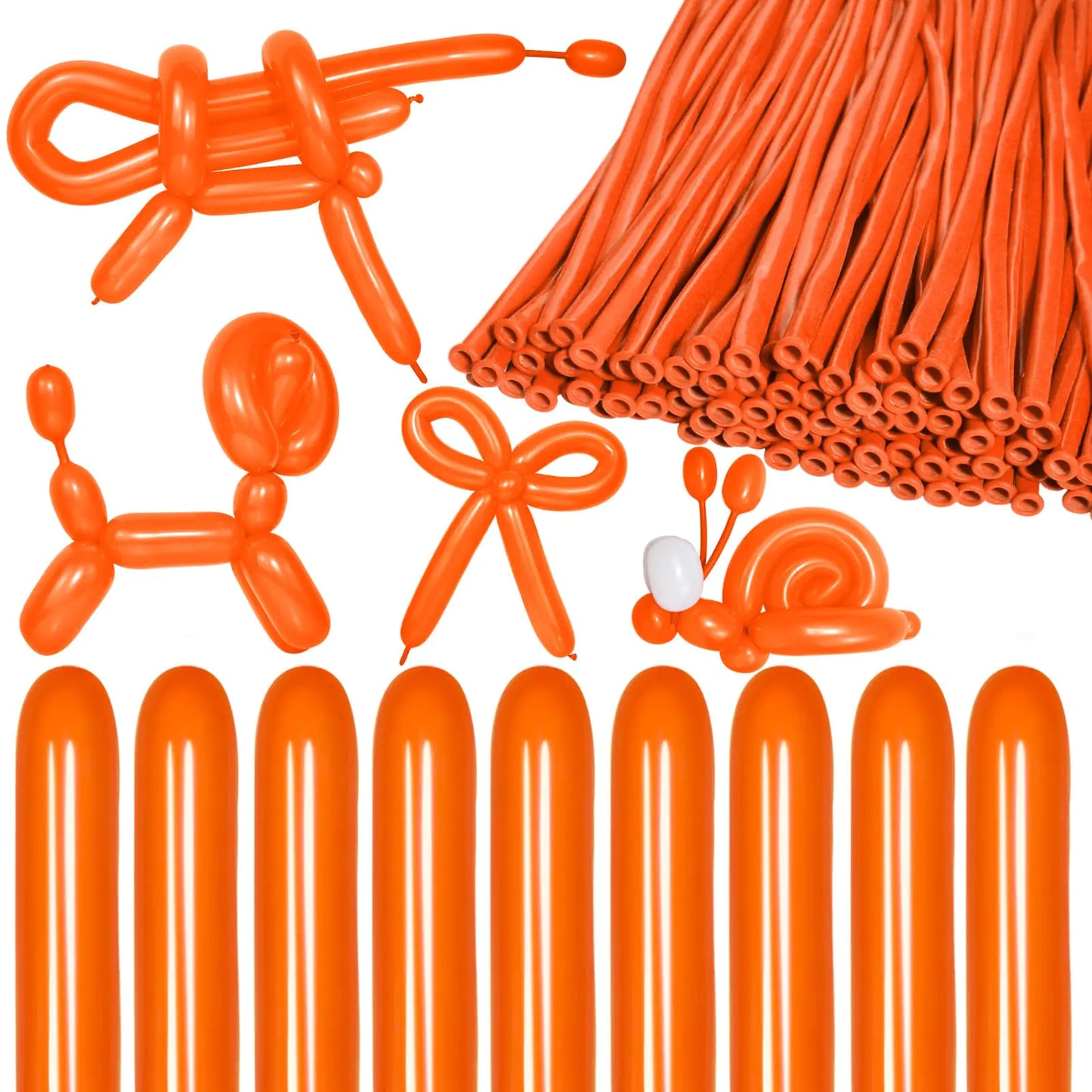 KAWKALSH 150pcs 260 Balloon Orange Long Skinny Balloons for Tying Balloon Arch Twisting Balloons for Party Balloons Garland Animals Modeling Birthday Wedding Party Decorations（Orange）