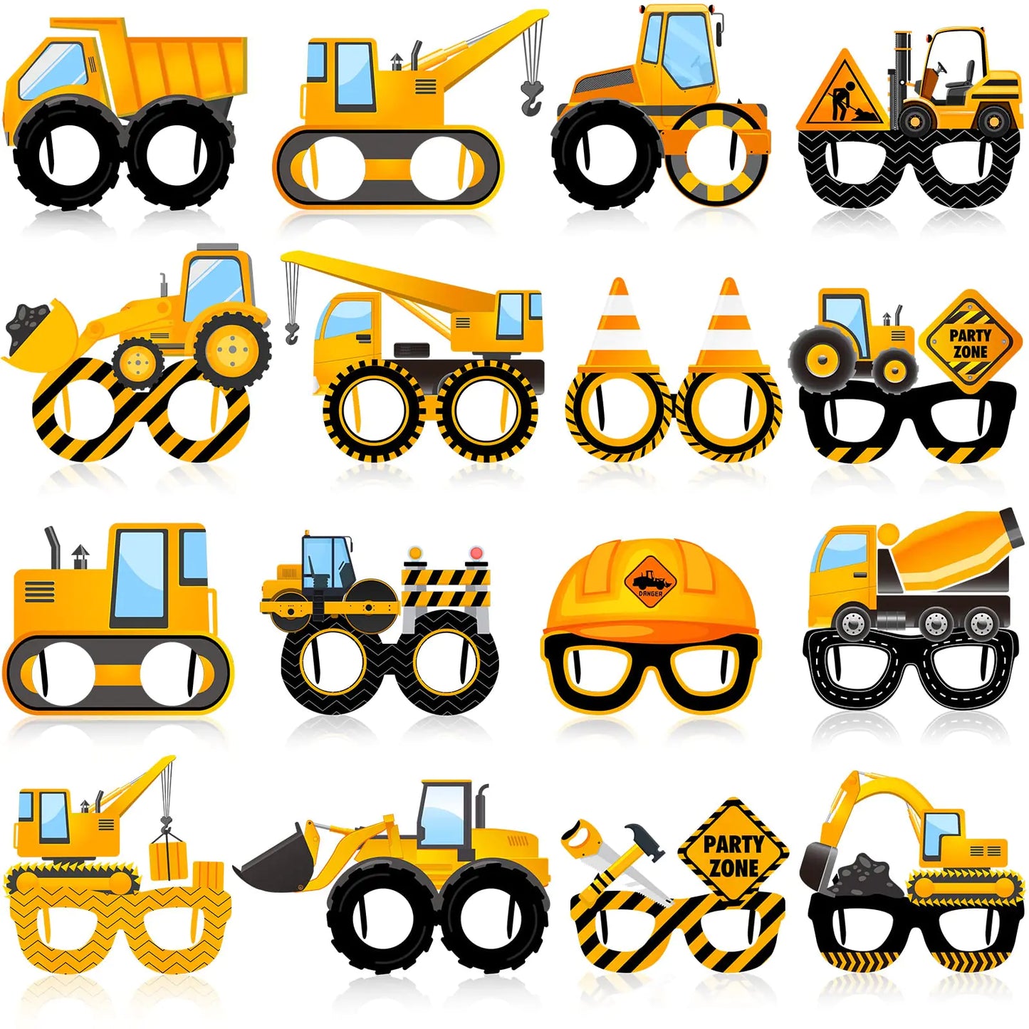 32 Pcs Construction Theme Party Eyeglasses Dump Truck Party Cardboard Glasses Engineering Excavator Photo Booth Props for Construction Party Boy Kids Transportation Birthday Party Supplies Favor