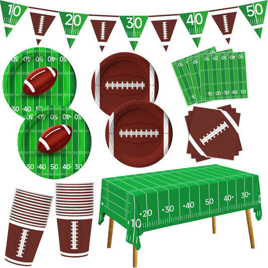 Football Party Supplies Kit Serve 24 Football Party Favors Set Includes Tablecloth Plates Napkins Banner Cups Super Game Bowl Party Decoration Football Themed Decor Birthday Sport Party