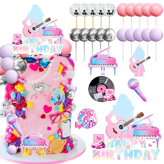 LaVenty Singer Birthday Cake Decoration Party Decorations Birthday Girls Theme Photo Backdrop Era Party Music Fans Lover Party Supplies