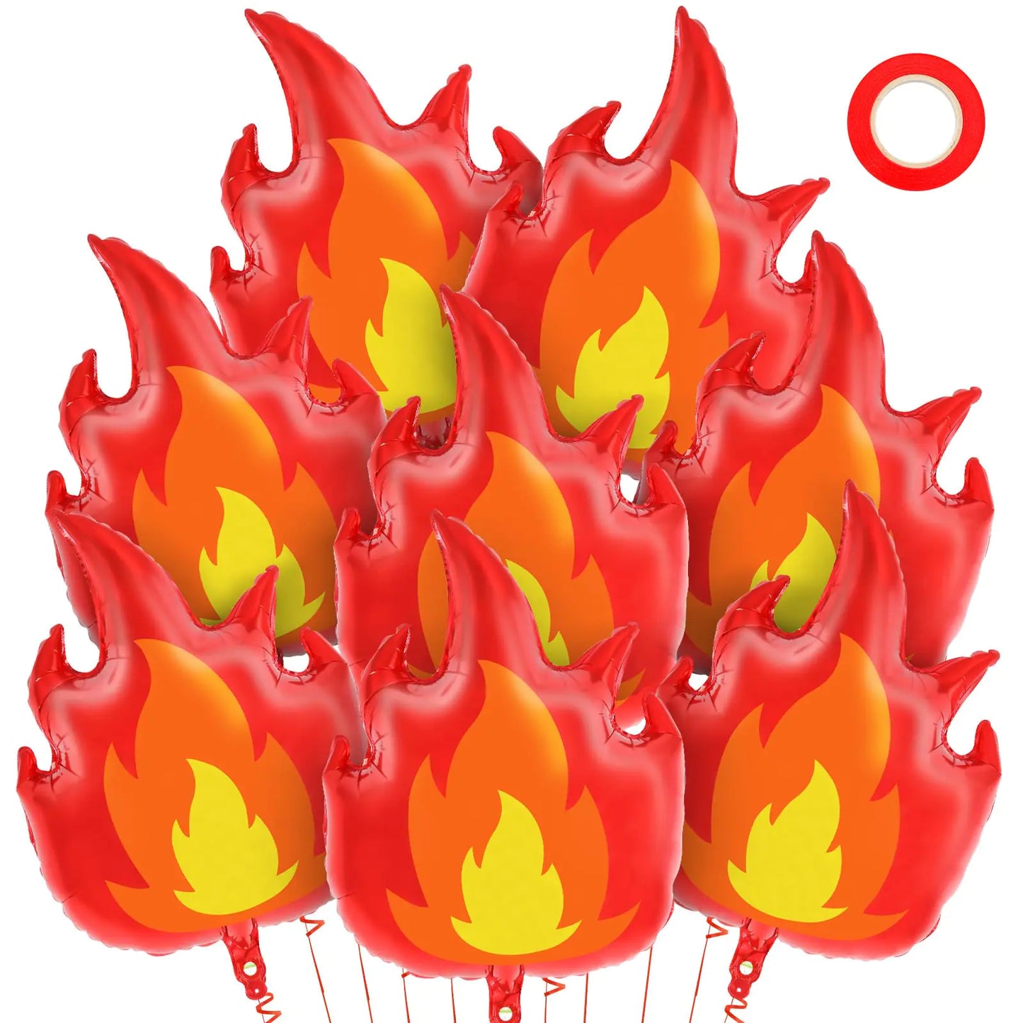 8 Pcs Fire Balloons 28 Inch Large Flame Balloons Aluminum Foil Fire Decorations Fireman Theme Party Balloons for Fire Firefighter Theme Party Fire Truck Birthday Party Supplies (Fire)