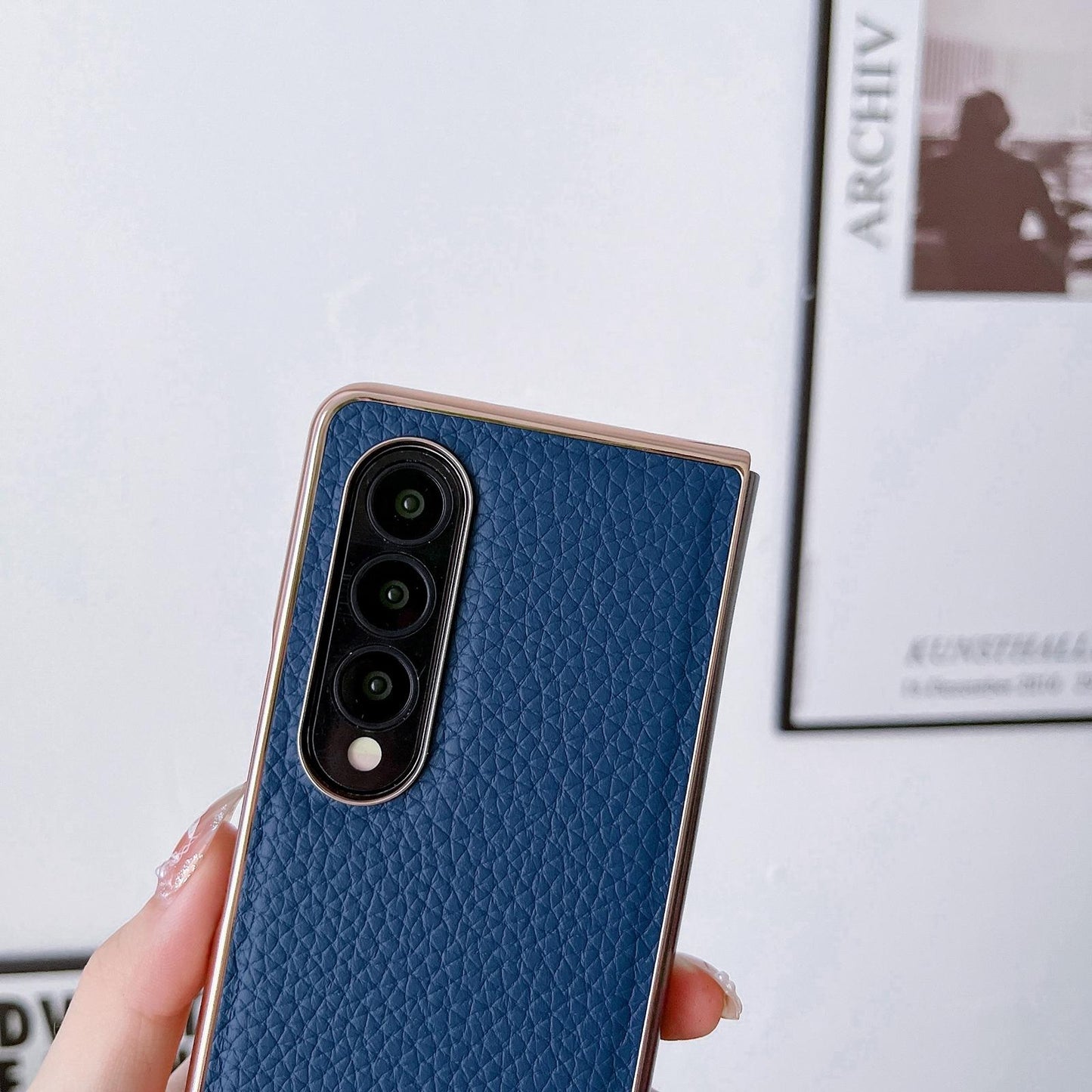 NNEDSZ Star Series Nano Electroplating Pu Case For Samsung Galaxy Z Fold 4 - Black