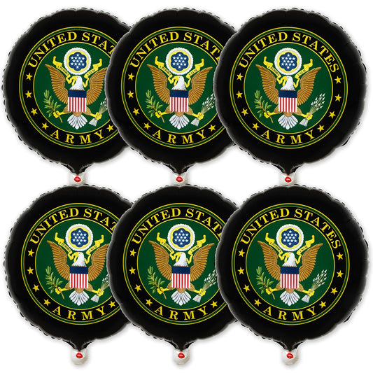 Havercamp U.S. Army Party Balloons (6 Pcs.); 18" Rd. Foil Mylar Balloons Officially Licensed. American Heroes Military Camo Collection!
