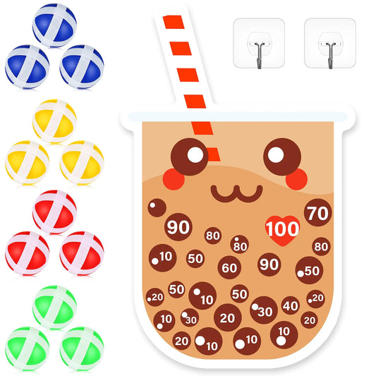 HyDren Boba Tea Party Game Bubble Tea Party Favors 30x20 Boba Dart Board with 12 Sticky Balls Toys Gift Exchange for Indoor Outdoor Game Party Slumber Party