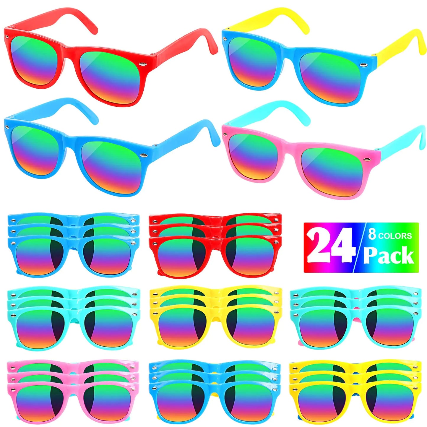 Kids Sunglasses Bulk Party Favors - 24 Pack Summer Party Supplies for Boys Girls Neon Party Sunglasses for Kids Pool /Beach Party Favors Great Gift for Birthday Party and Outdoor Activity Age 3-10