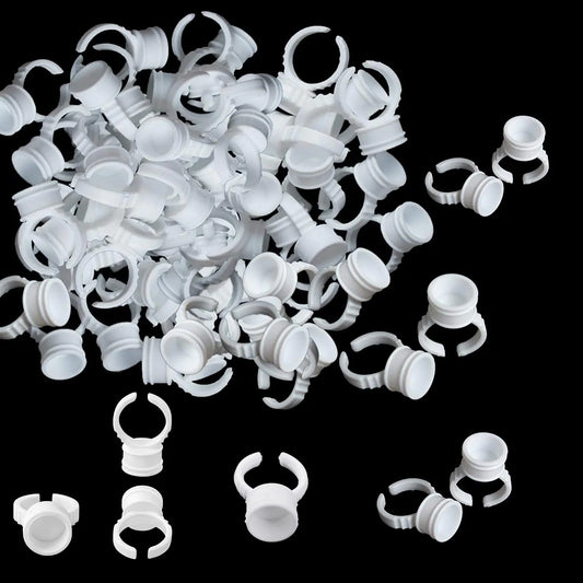 ONLYFU 400PCS Glue Rings for Eyelash Extensions Disposable White Tattoo Ink Rings Lash Glue Holder for Nail Art Pigment Rings for Microblading