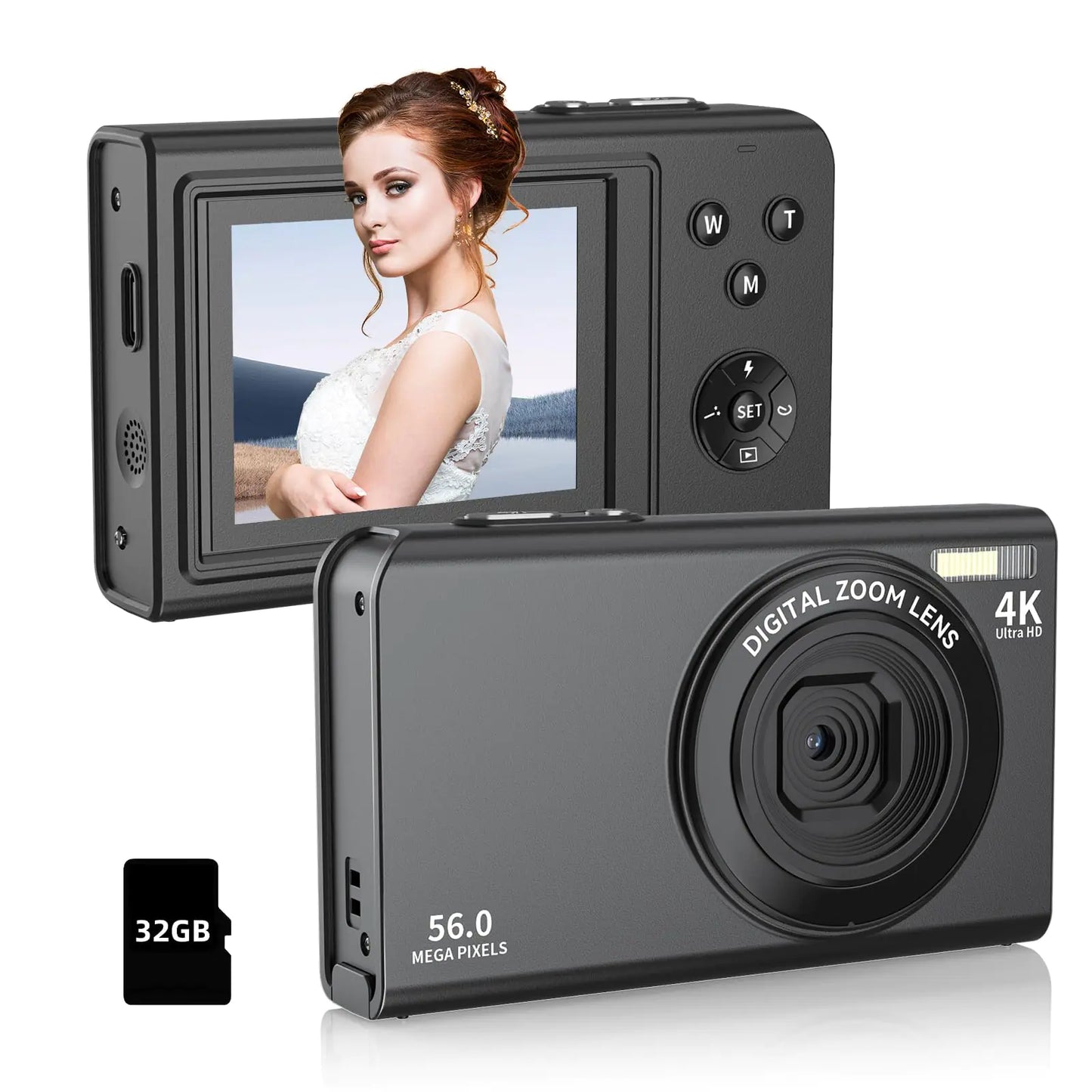 Digital CameraFHD 1080P Compact Digital Point and Shoot Photography Camera with 16X Zoom 2.8" Screen Anti-Shake56MP with 32GB Card for KidsTeens and Beginners
