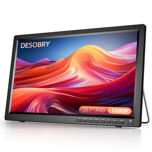 Desobry 15.7 inch Portable TV with Antenna Portable Small TV with ATSC Tuner Rechargeable Battery Operated Mini TV LCD Monitor 1080PBuilt-in TV StandHDMI InputUSBAV inSupports CampingKitchen