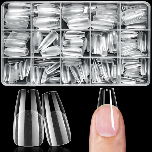 Bellelfin 300Pcs Coffin Nail Tips Medium Coffin Gel X Nails Tips Pre-shape Gel Acrylic Nail Tips Clear Press on Nails Full Cover Coffin Fake Nails for Nail Extensions 15Sizes