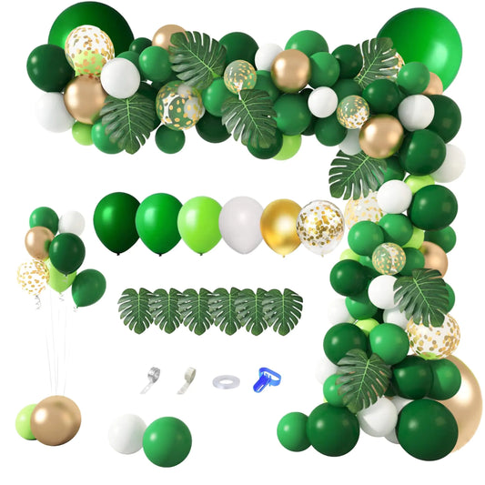 Amandir 163Pcs Jungle Party Balloons Garland Arch Kit Gold Green Balloons Dinosaur Party Decoration with Palm Leaves for Safari Animal Wild One Birthday Baby Shower Decoration Party Supplies