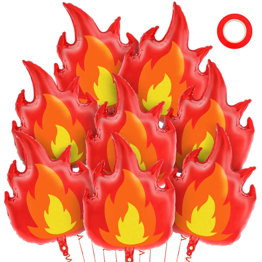 8 Pcs Fire Balloons 28 Inch Large Flame Balloons Aluminum Foil Fire Decorations Fireman Theme Party Balloons for Fire Firefighter Theme Party Fire Truck Birthday Party Supplies (Fire)