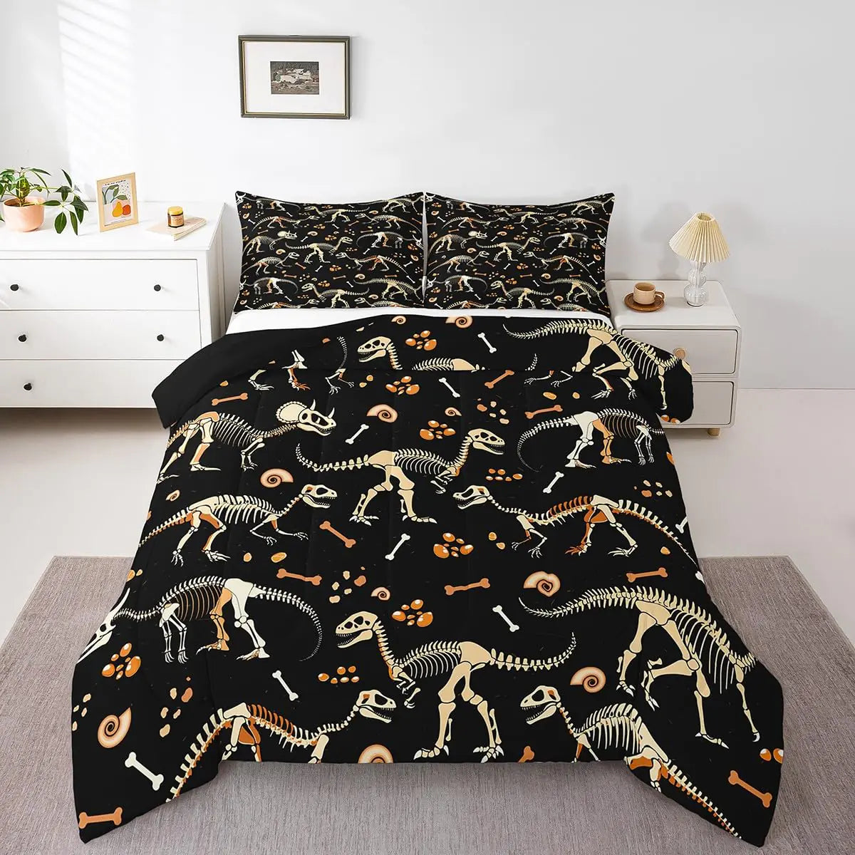 Castle Fairy Dinsour Kids Comforter Sets FullCartoon Dinsour Bones Bedding Comforter SetsJungle Animal Skeleton Quilt Sets for Girls Kids Bedroom DecorKids Dino Duvet Insert with 2 Pillowcases