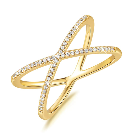 SunDins 14K Gold Rings for Women Gold Cubic Zirconia Rings X Rings Criss Cross Rings Gold Women’s Rings Jewelry Non Tarnish Gold Rings 56789 (9)