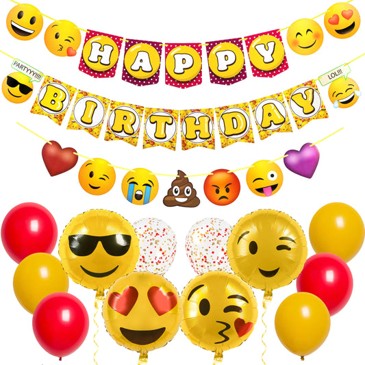 Pirese Emoticon Face Birthday Decorations Smile Face Party Decorations Emoticons Happy Birthday Banner Yellow Face Birthday Party Supplies Emoticons Party Decor Poop Birthday Party Supplies