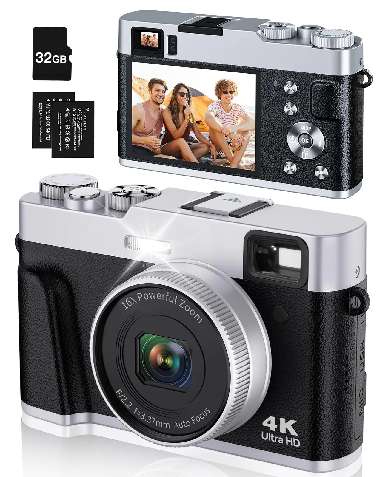 Bifevsr 4K Digital Camera with Viewfinder & Dial 48MP Vlogging Camera for Photography and Video Autofocus Anti-Shake Travel Portable Digital Camera with Flash SD Card 2 Batteries 16X Zoom Camera