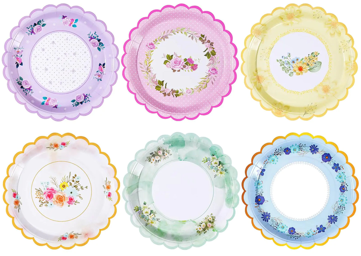 48 PCS Floral Paper Plates for Tea Party Decorations 9 inch Disposable party plates for Bridal Shower Garden Party Wedding Mothers Day Afternoon Tea Party