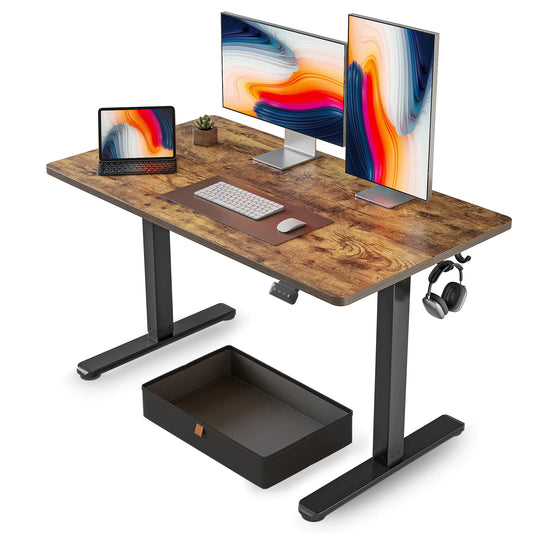 FEZIBO 48 x 24 Inches Standing Desk with Drawer Adjustable Height Electric Stand up Desk with Storage Sit Stand Home Office Desk Ergonomic Computer Desk Rustic Brown