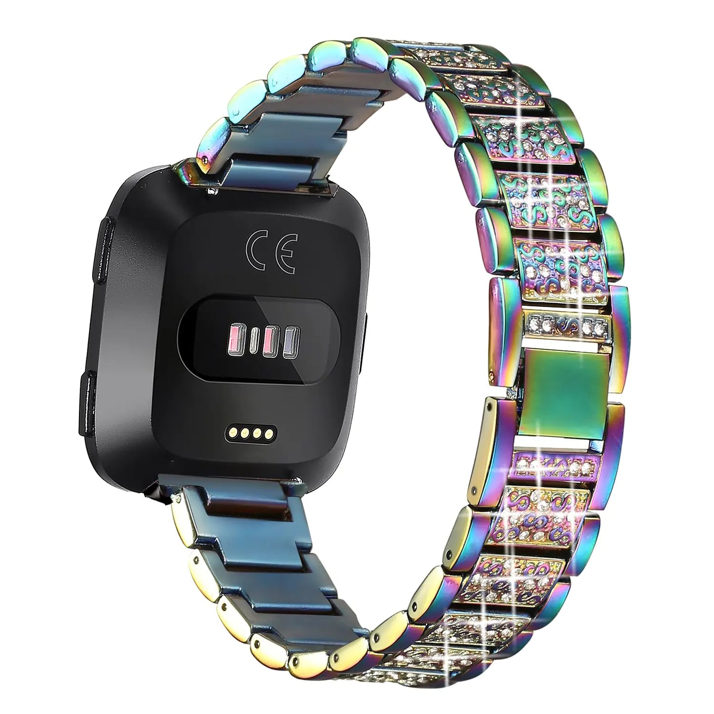 bayite Bling Bands Compatible with Fitbit Versa/Versa 2/Versa Lite for Women Dressy Metal Bracelet Rhinestone Jewlery Wristband Pearlescent
