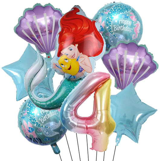 Little Mermaid 4th Birthday Party Balloons Bouquet Decorations Mermaid Foil Balloons for Girls 4th Birthday Baby Shower Mermaid Themed Party Decoration (4th Birthday)