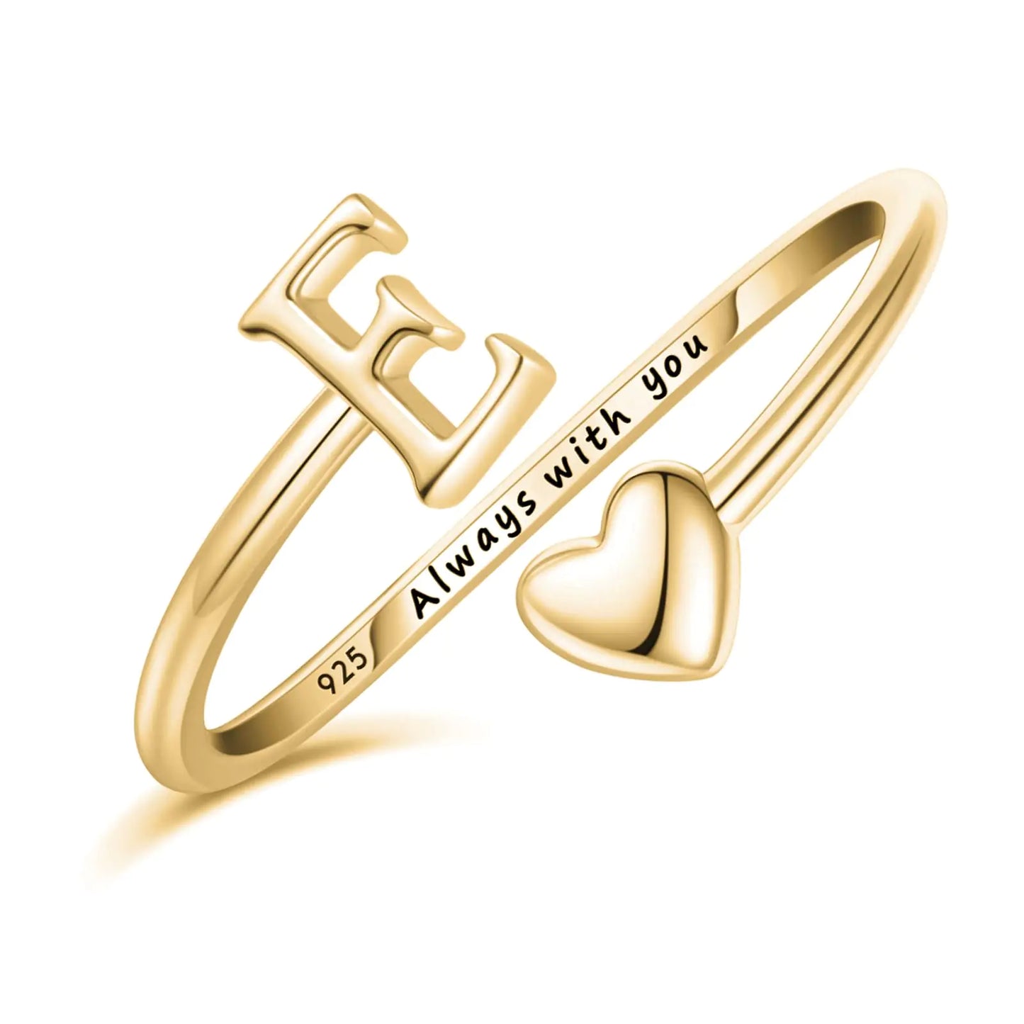 Ritach Initial Rings for Women Sterling Silver Plated Trendy Heart Stackable Rings 14K Gold Adjustable Letter Rings
