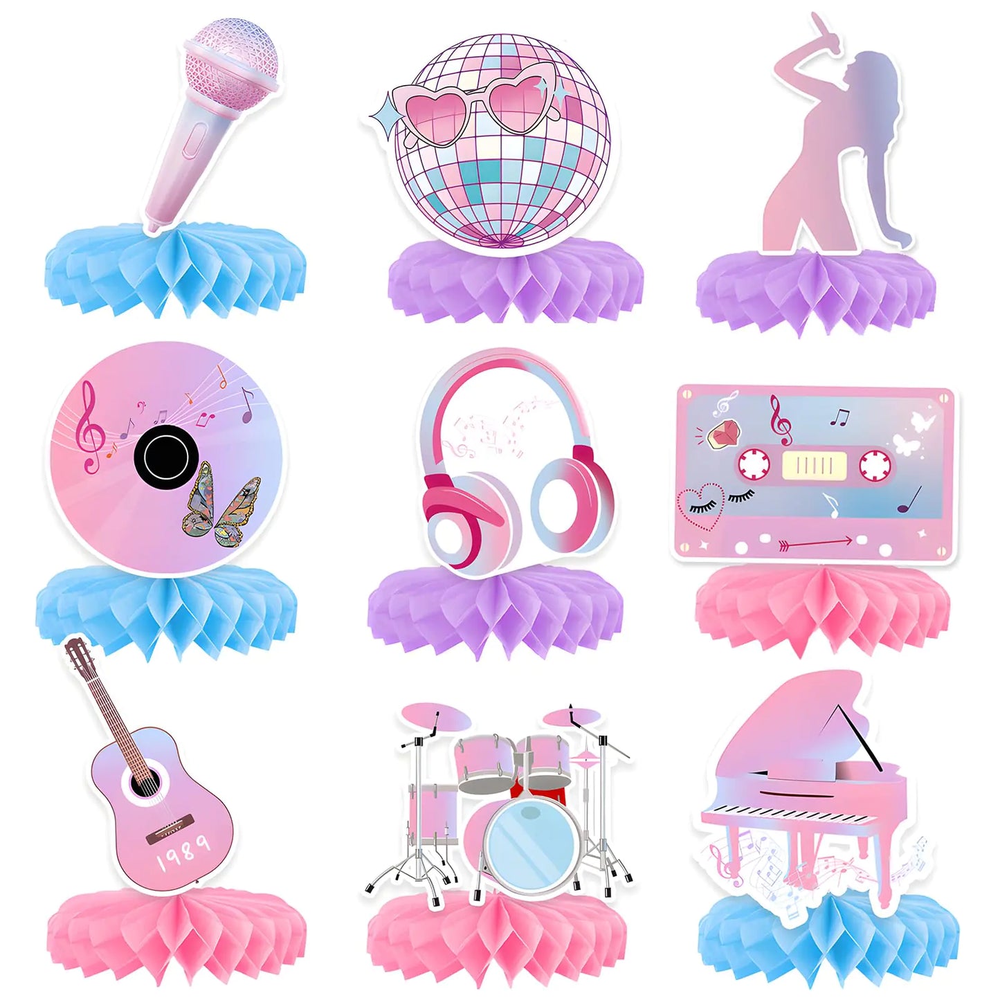 Birthday Party Decorations Music Lover Honeycomb CenterpiecesKSKSPE Party Decorations for Singer Themed Party Girls Birthday Fans Celebration Party Supplies