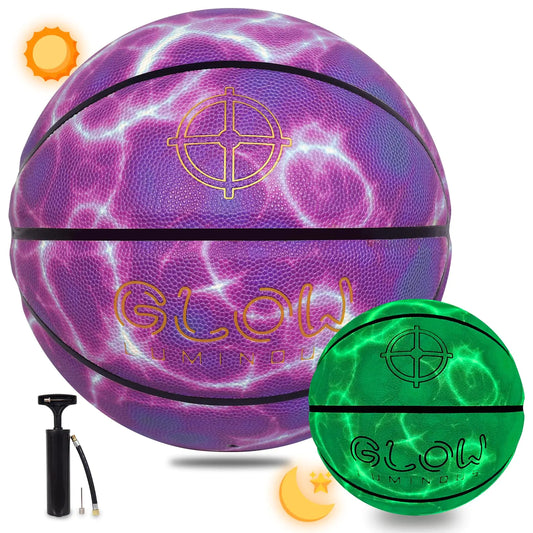 KUYOTQ Lightning Glow in The Dark Basketball Official Size 7 Glow Purple Basketball 29.5" in Dark for Night Play and Training Basketball Gifts (with Pump)