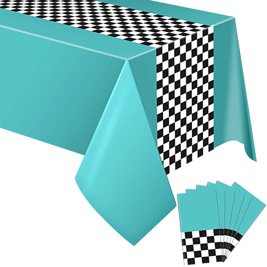 Car Birthday Party Supplies Racing Party Decorations 50s Party Tablecloth Racetrack Table Runner Table Covers for Kids Boy Car Theme Birthday Party 54 x 108 Inch (Cyan6 Sheets)