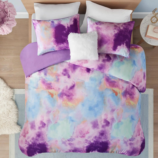 Intelligent Design Duvet Cover King Bedding Sets for Girls & Boys Watercolor Tie Dye King Duvet Cover Set Kids Microfiber King Size Duvet Cover Set Pillow Cassiopeia King/Cal King Lavender 4 Piece