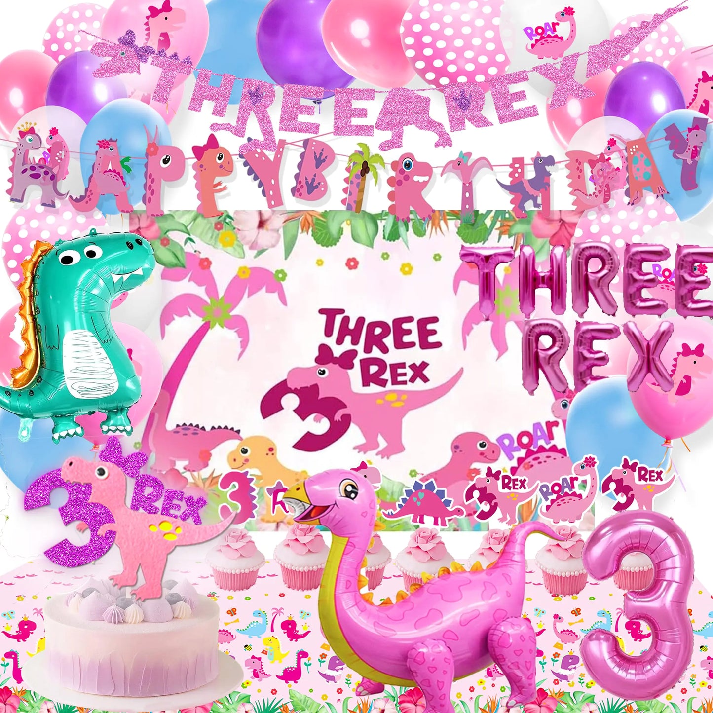 Three Dino Rex birthday party decorations girl 3 Rex Girls Birthday Party Decorations Pink Three inspirde rex birthday party decorationsDinosaur Birthday Party Supplies Girl 3.