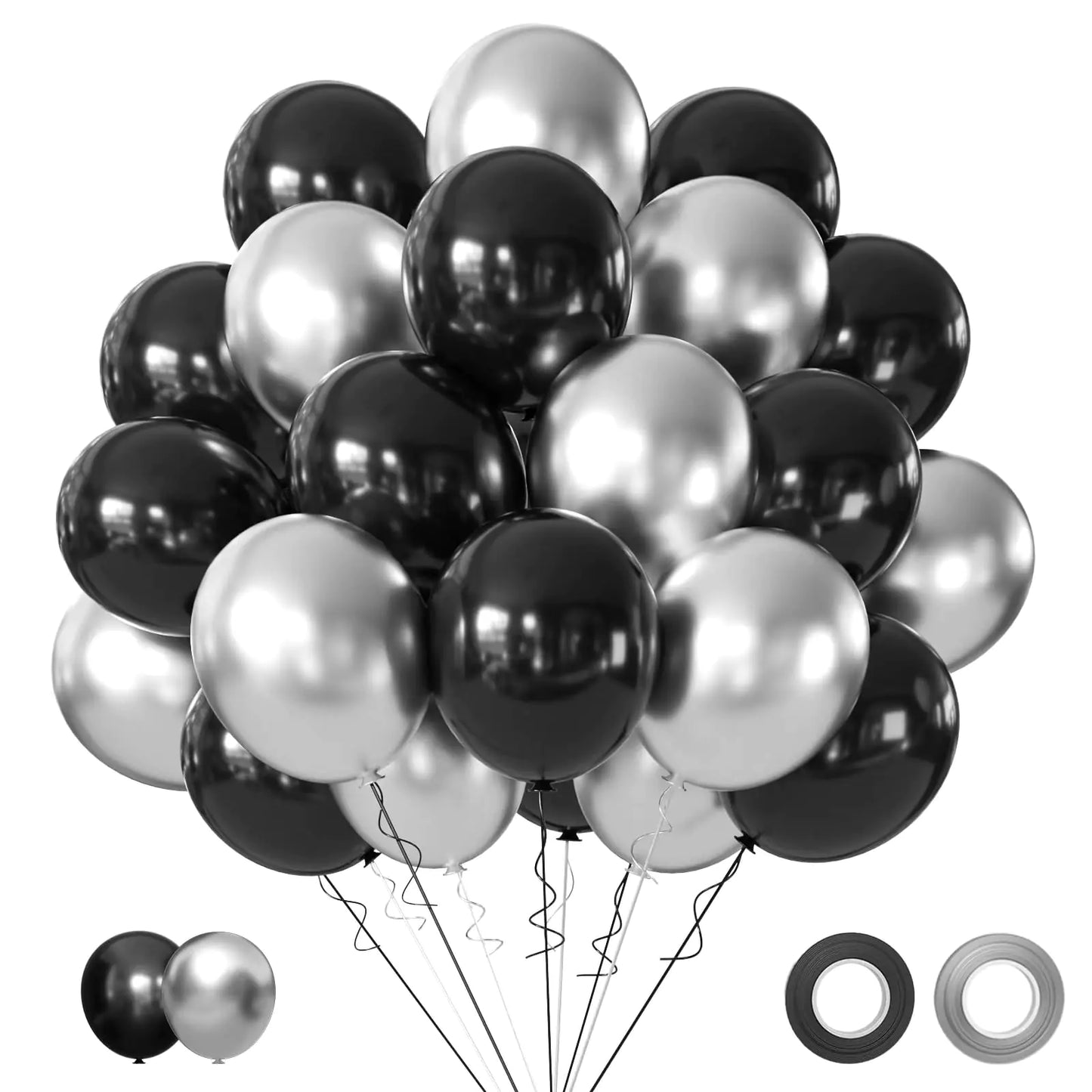 Black and Metallic Silver Balloons 50PCS Black and Silver Balloons Party Decorations 12 Inch Black Silver Party Balloons for BirthdayGraduationNew YearsWeddingEngagement Party Decorations
