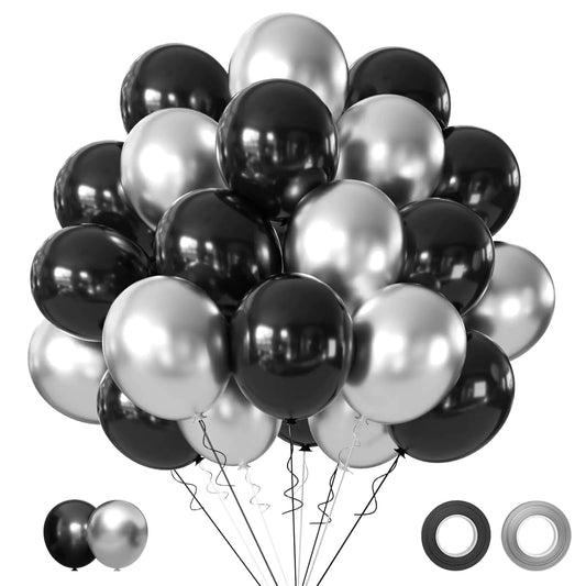 Black and Metallic Silver Balloons 50PCS Black and Silver Balloons Party Decorations 12 Inch Black Silver Party Balloons for BirthdayGraduationNew YearsWeddingEngagement Party Decorations