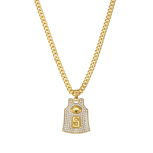 Winssigma Gold Basketball Jersey Necklace Basketball Number Necklace for Basketball Fans Star Memorial Souvenir(#5)