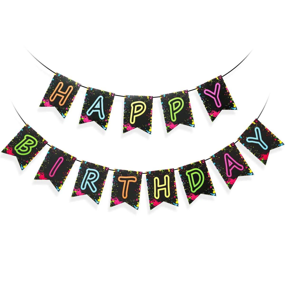 Glow Party Happy Birthday Banner Decoration（Already Assembled） 80s Birthday Banner Lets Glow Party Decorations Glow in the Dark Party Supplies Neon Party Birthday Decorations