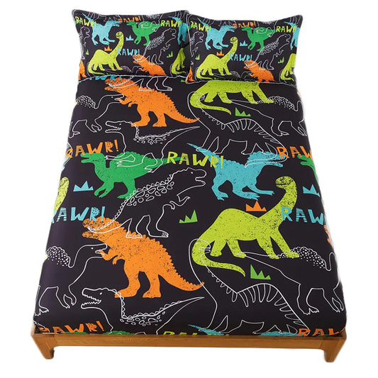 qjmiaofang Kids Sheet Set Cartoon Dinosaur Bedding Sets Full Size Boys Teens Children Soft Microfiber 3 Pieces Animals Fitted Sheet Wildlife T-Rex Bed Set Room Decor