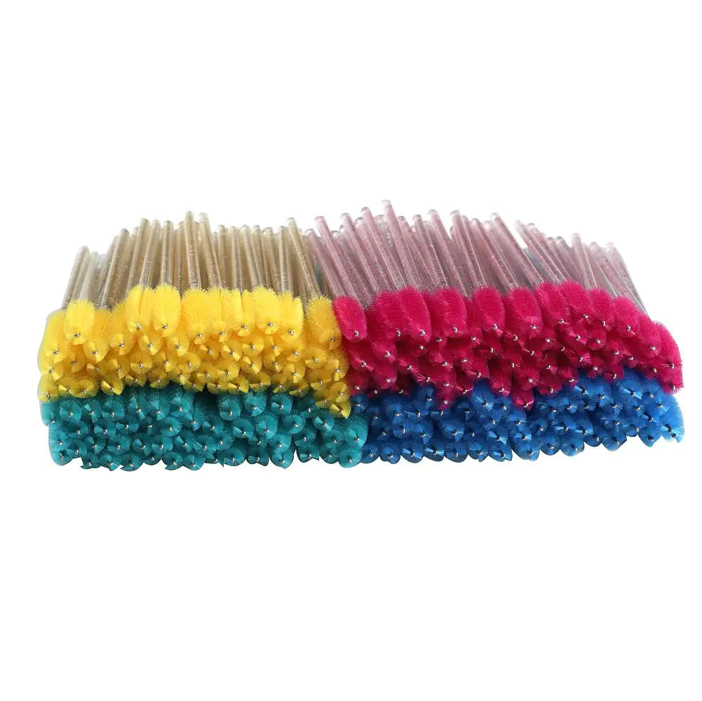 LASSKY 200Pcs Disposable Eyelash Mascara Brushes Eye lash Brush Mascara Wands Spoolies for Eyelash Extensions Lash Wand Eyelash Extension Spoolie – 4 Colors Bendable Brush Head (Multicolor 2)