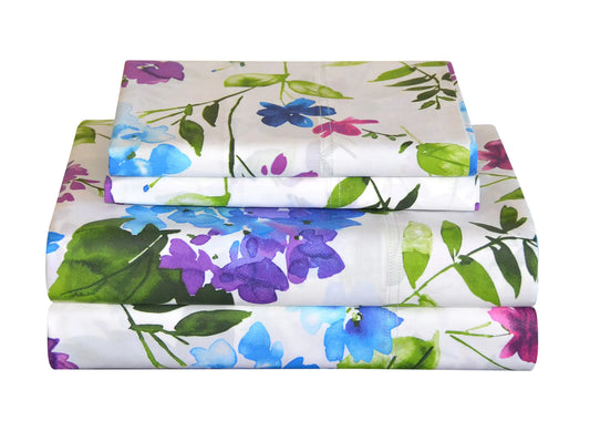 Pointehaven Bedding 4 Pieces California King 100% Cotton Percale Sheets - Printed Bed Sheet & Pillowcase Sets- Soft Cotton Bed Sheets Set -Fits Mattress 19 inches Deep Pocket (California King Prima)